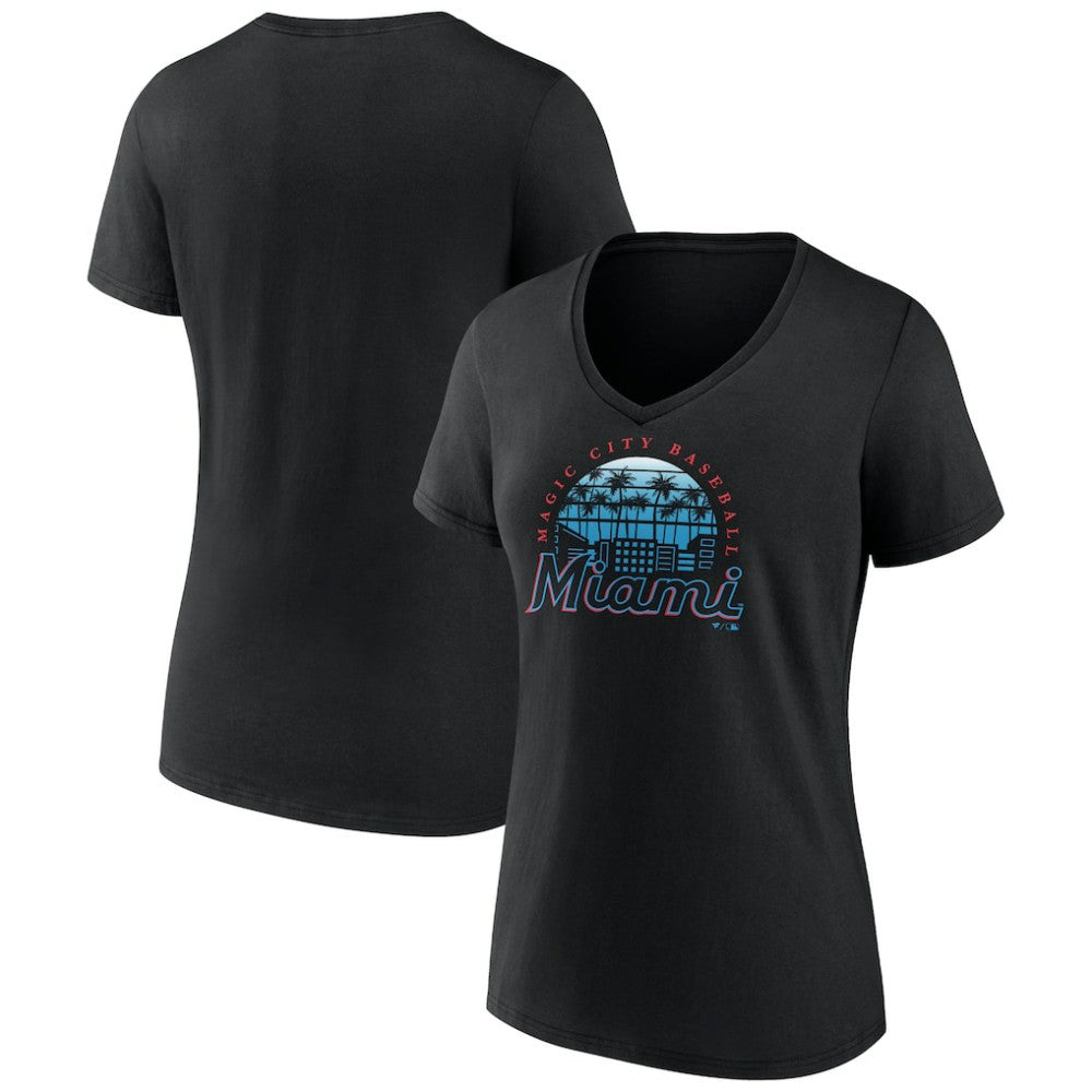 Miami Marlins Women's One Champion V-Neck T-Shirt Black