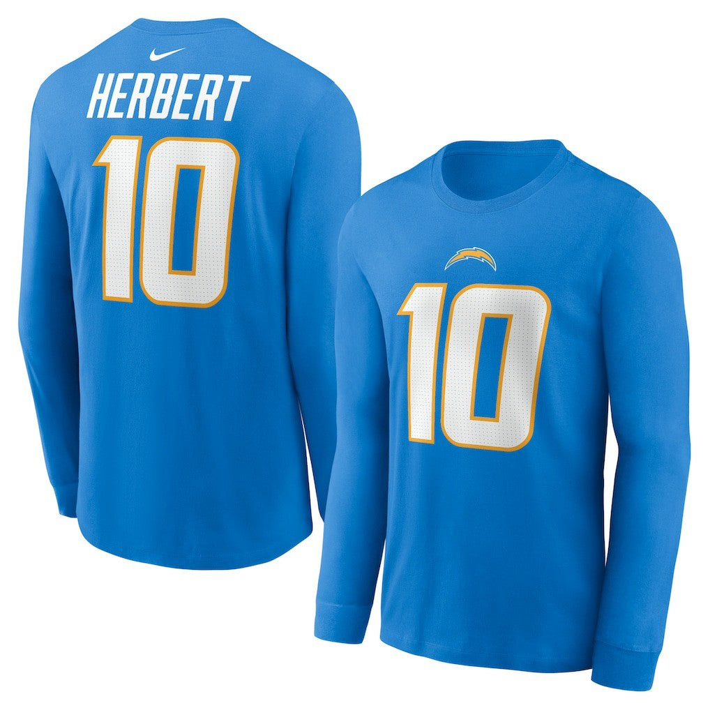 Justin Herbert Los Angeles Chargers Player Name & Number Long Sleeve T-Shirt - Powder Blue cheap