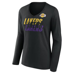 Los Angeles Lakers Women's Tumble V-Neck Long Sleeve T-Shirt - Black cheap