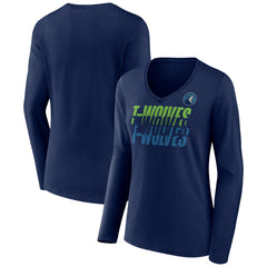 Minnesota Timberwolves Women's Tumble V-Neck Long Sleeve T-Shirt - Navy for sale