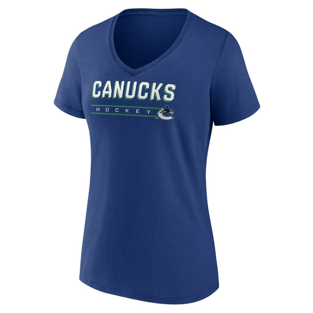 Vancouver Canucks Women's Primary Play V-Neck T-Shirt - Blue T-shirts