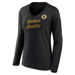 Boston Bruins Women's Forge Long Sleeve V-Neck T-Shirt - Black T-shirts
