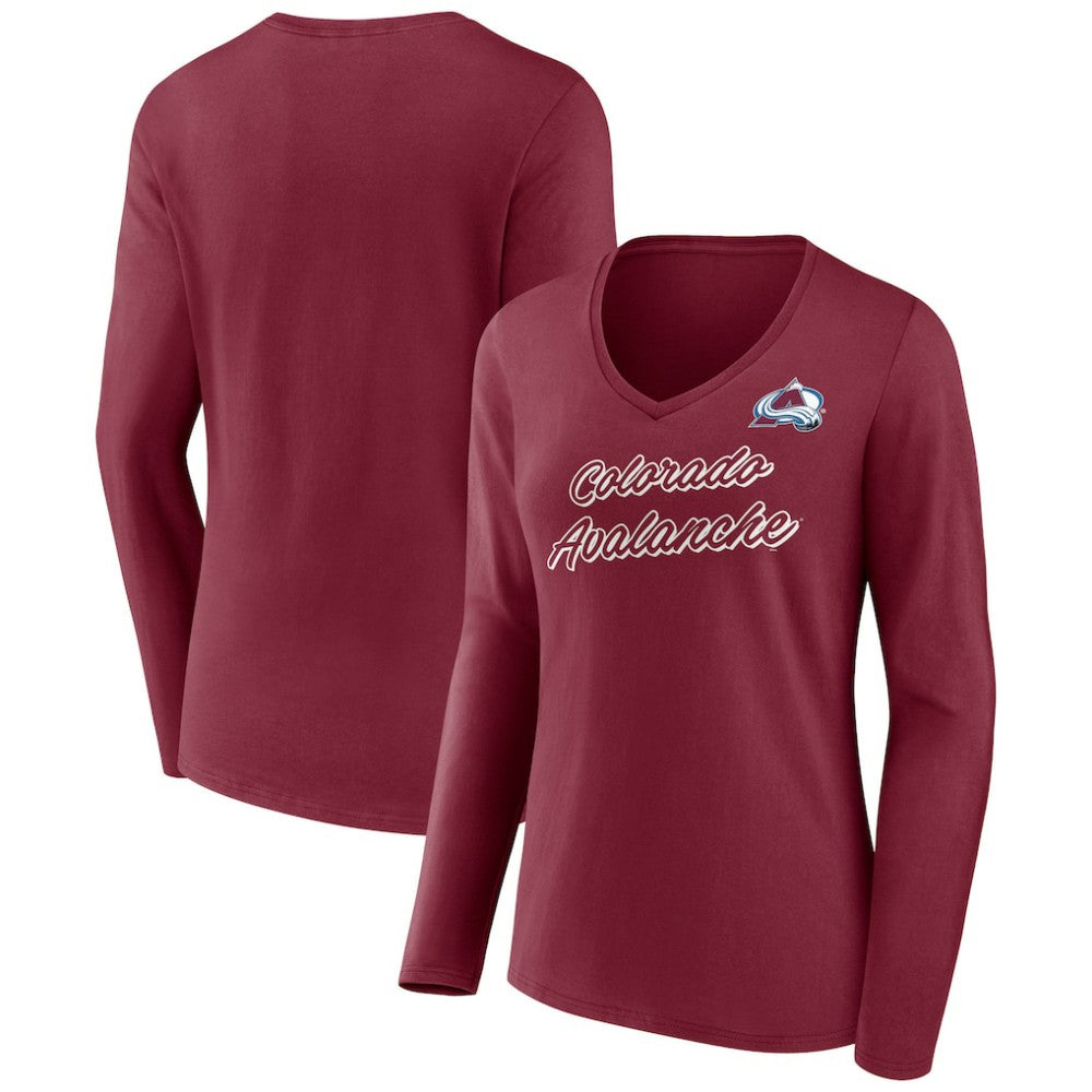 Colorado Avalanche Women's Forge Long Sleeve V-Neck T-Shirt - Burgundy T-shirts