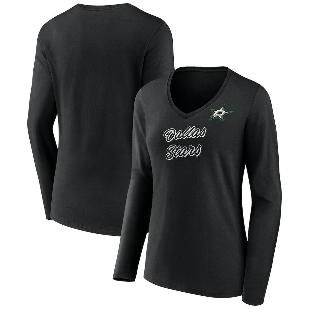 Dallas Stars Women's Forge Long Sleeve V-Neck T-Shirt - Black T-shirts