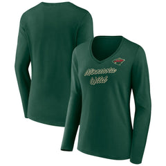 Minnesota Wild Women's Forge Long Sleeve V-Neck T-Shirt - Green T-shirts