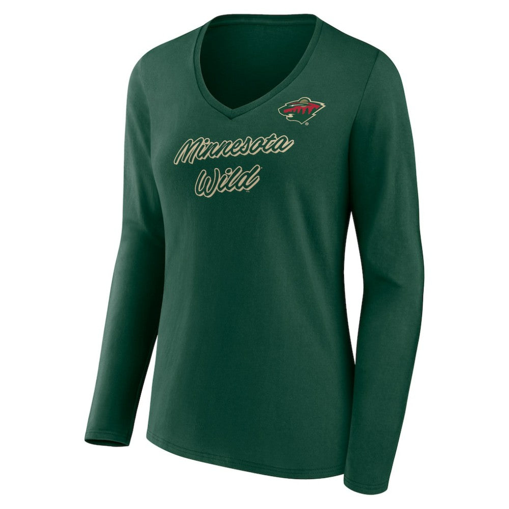 Minnesota Wild Women's Forge Long Sleeve V-Neck T-Shirt - Green T-shirts