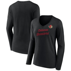 Ottawa Senators Women's Forge Long Sleeve V-Neck T-Shirt - Black T-shirts
