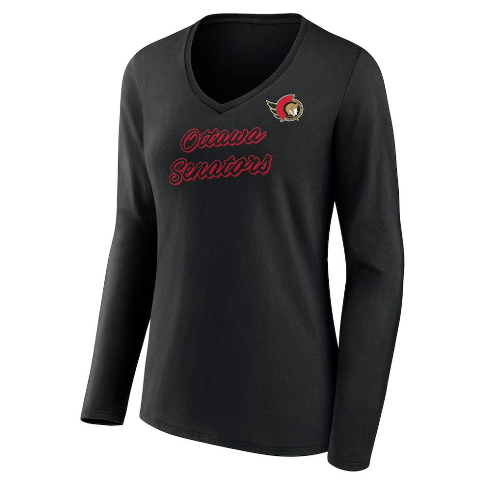 Ottawa Senators Women's Forge Long Sleeve V-Neck T-Shirt - Black T-shirts