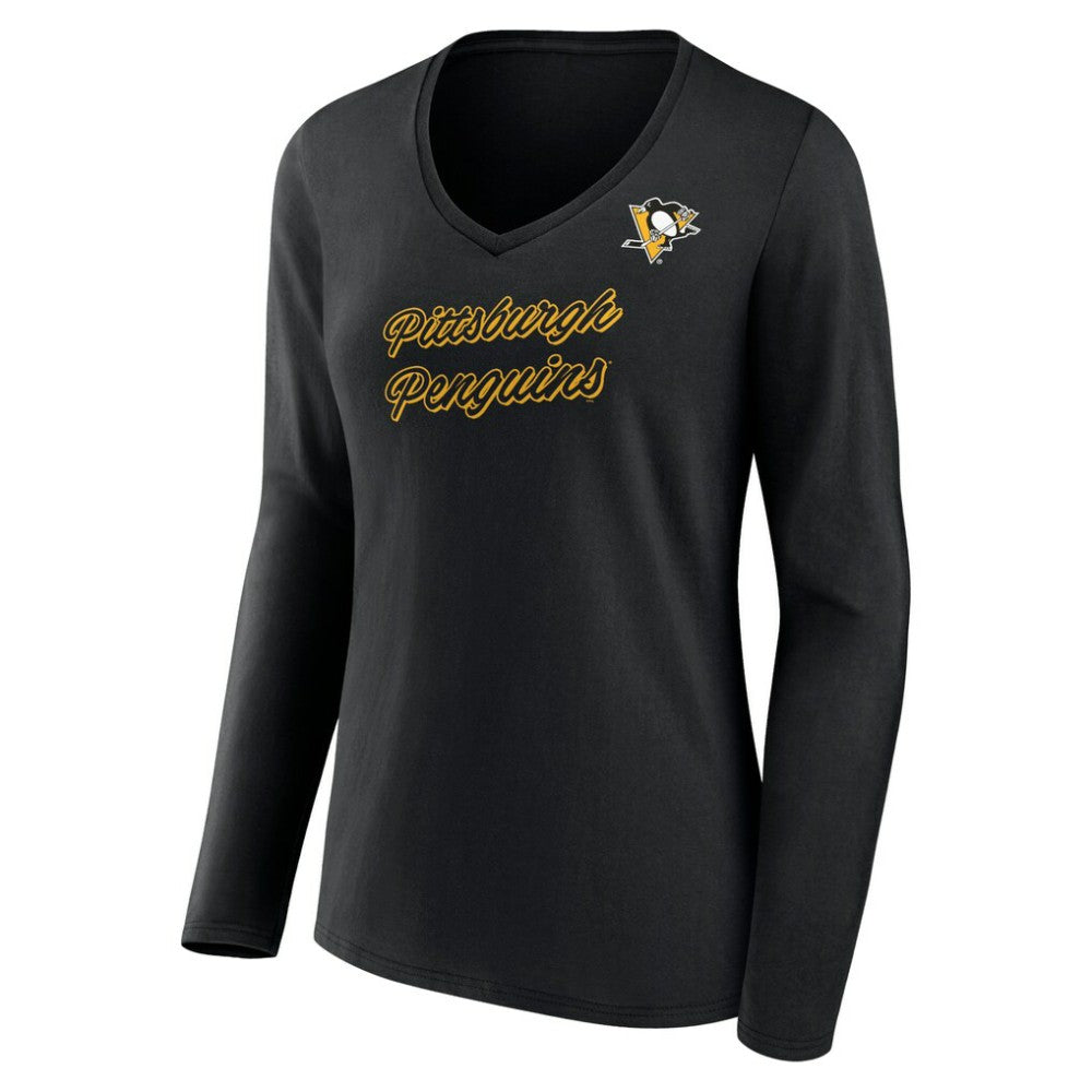 Pittsburgh Penguins Women's Forge Long Sleeve V-Neck T-Shirt - Black T-shirts