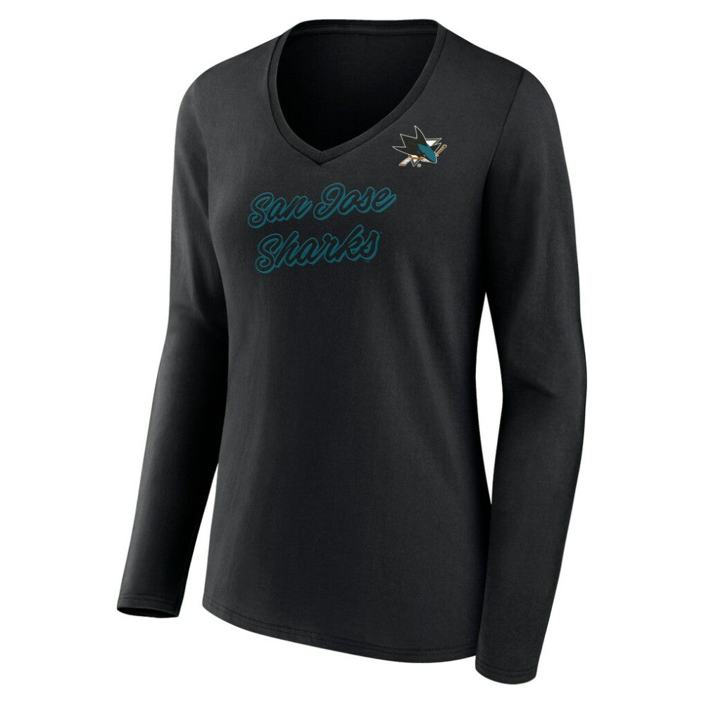 San Jose Sharks Women's Forge Long Sleeve V-Neck T-Shirt - Black T-shirts