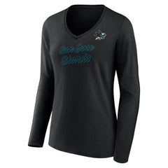 San Jose Sharks Women's Forge Long Sleeve V-Neck T-Shirt - Black T-shirts