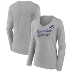Tampa Bay Lightning Women's Forge Long Sleeve V-Neck T-Shirt - Heathered Gray T-shirts