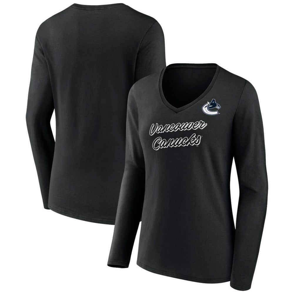 Vancouver Canucks Women's Forge Long Sleeve V-Neck T-Shirt - Black T-shirts