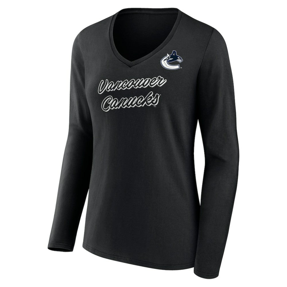Vancouver Canucks Women's Forge Long Sleeve V-Neck T-Shirt - Black T-shirts