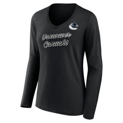 Vancouver Canucks Women's Forge Long Sleeve V-Neck T-Shirt - Black T-shirts