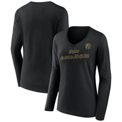 Vegas Golden Knights Women's Forge Long Sleeve V-Neck T-Shirt - Black T-shirts