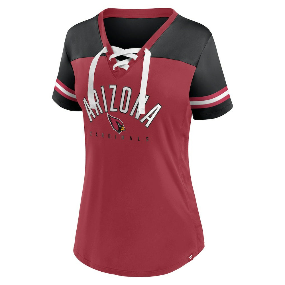 Arizona Cardinals Women's Blitz & Glam Lace-Up V-Neck Jersey T-Shirt - Cardinal/Black for sale