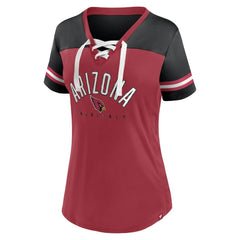 Arizona Cardinals Women's Blitz & Glam Lace-Up V-Neck Jersey T-Shirt - Cardinal/Black for sale