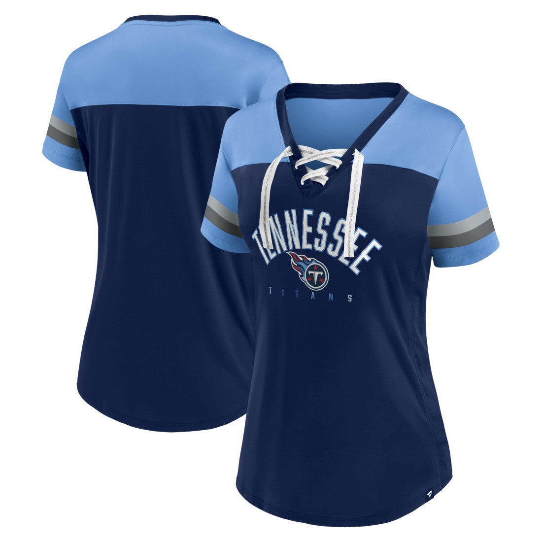 Tennessee Titans Women's Blitz & Glam Lace-Up V-Neck Jersey T-Shirt - Navy/Light Blue sale