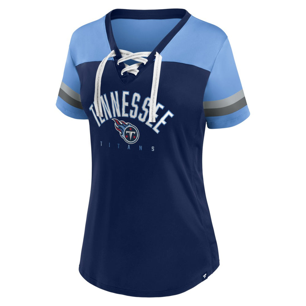 Tennessee Titans Women's Blitz & Glam Lace-Up V-Neck Jersey T-Shirt - Navy/Light Blue sale