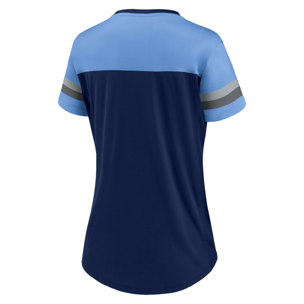 Tennessee Titans Women's Blitz & Glam Lace-Up V-Neck Jersey T-Shirt - Navy/Light Blue sale