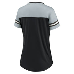 Las Vegas Raiders Women's Blitz & Glam Lace-Up V-Neck Jersey T-Shirt - Black/Silver on sale