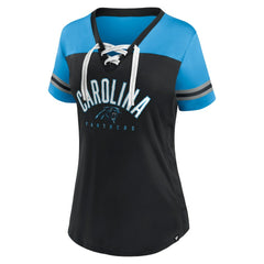 Carolina Panthers Women's Blitz & Glam Lace-Up V-Neck Jersey T-Shirt - Black/Blue cheap