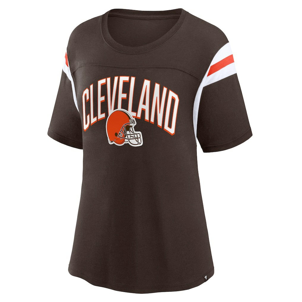 Cleveland Browns Women's Earned Stripes T-Shirt - Brown on sale