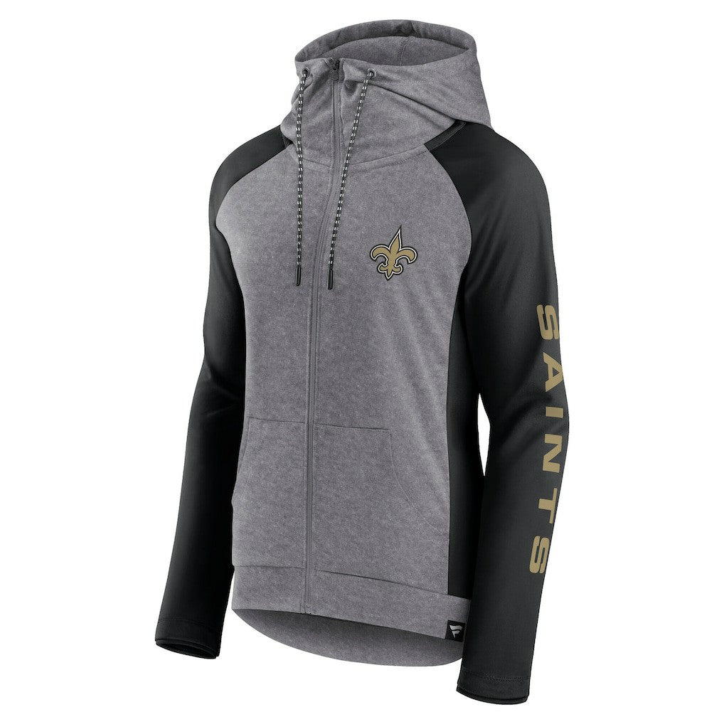 New Orleans Saints Women's Blind Side Lightweight Full-Zip Hoodie - Heather Gray/College Black for sale