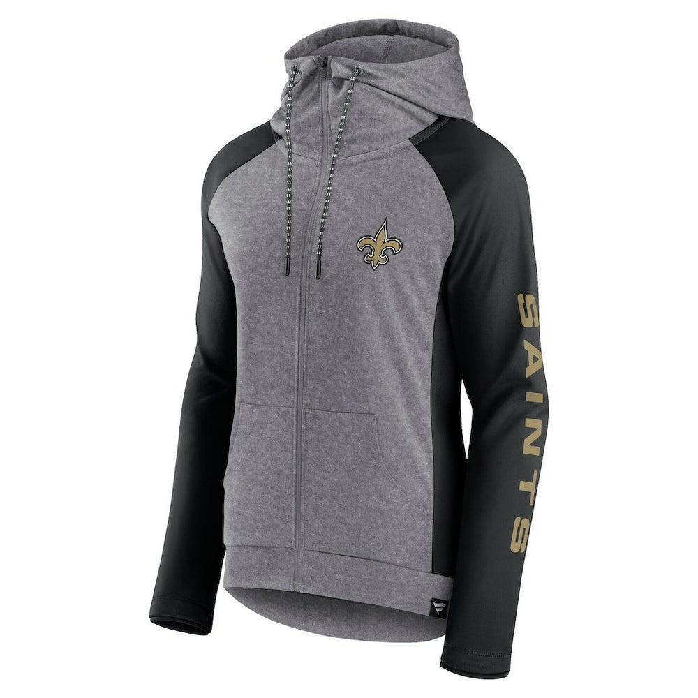 New Orleans Saints Women's Blind Side Lightweight Full-Zip Hoodie - Heather Gray/College Black for sale