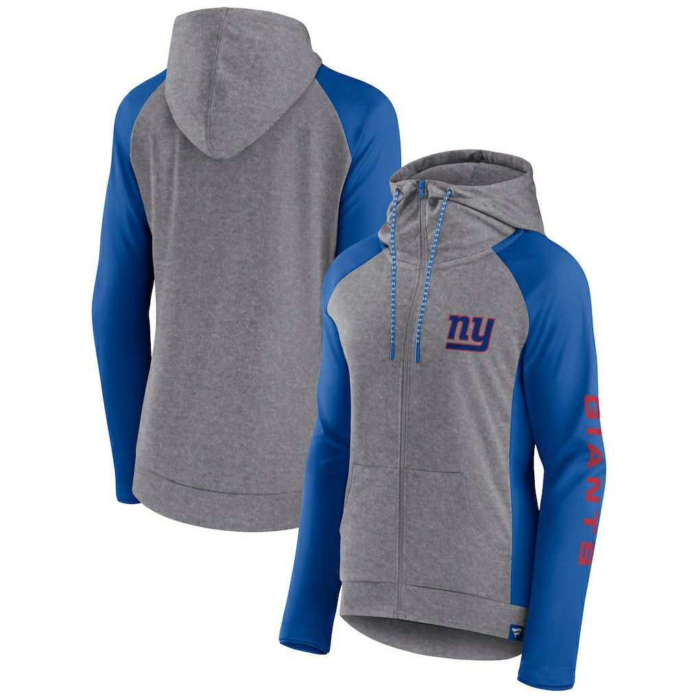 New York Giants Women's Blind Side Lightweight Full-Zip Hoodie - Heather Gray/College Royal sale