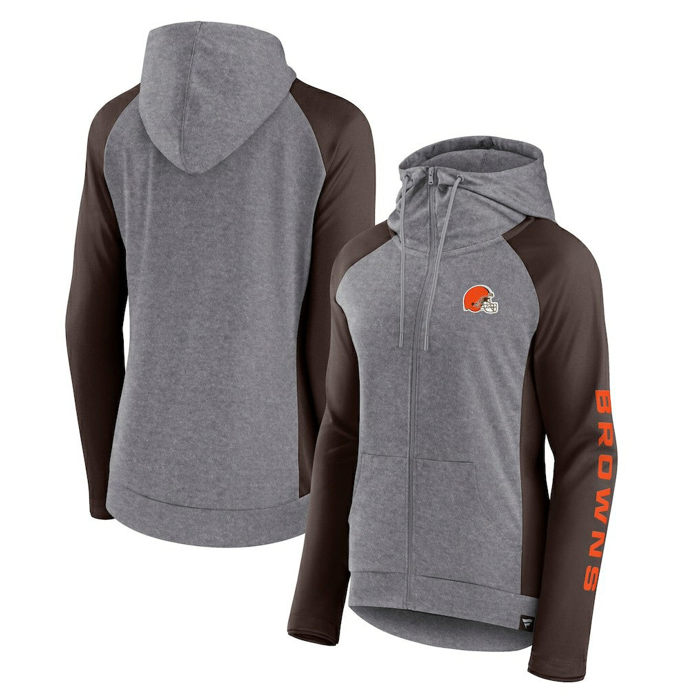 Cleveland Browns Women's Blind Side Lightweight Full-Zip Hoodie - Heather Gray/College Brown outlet