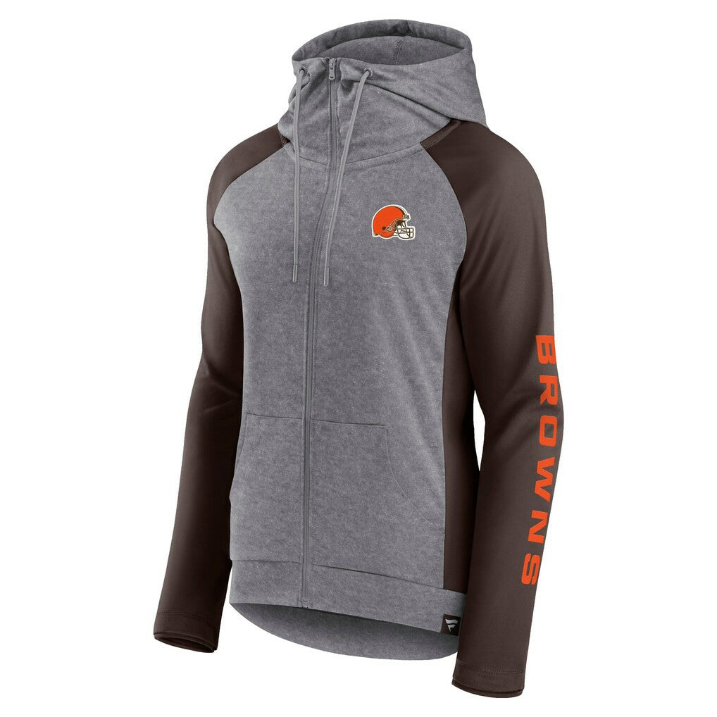 Cleveland Browns Women's Blind Side Lightweight Full-Zip Hoodie - Heather Gray/College Brown outlet