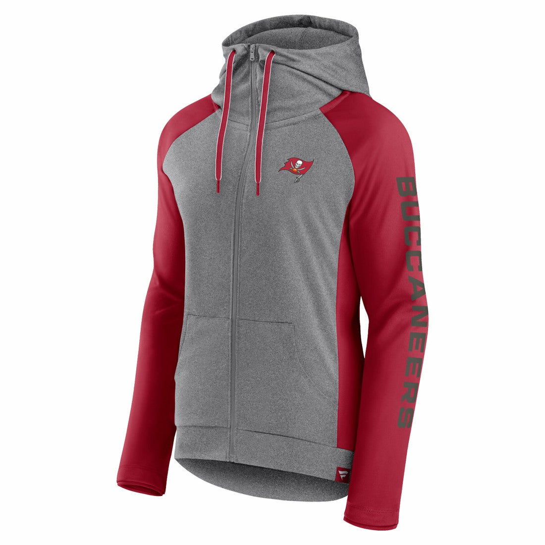 Tampa Bay Buccaneers Women's Blind Side Lightweight Full-Zip Hoodie - Heather Gray/College Red for sale