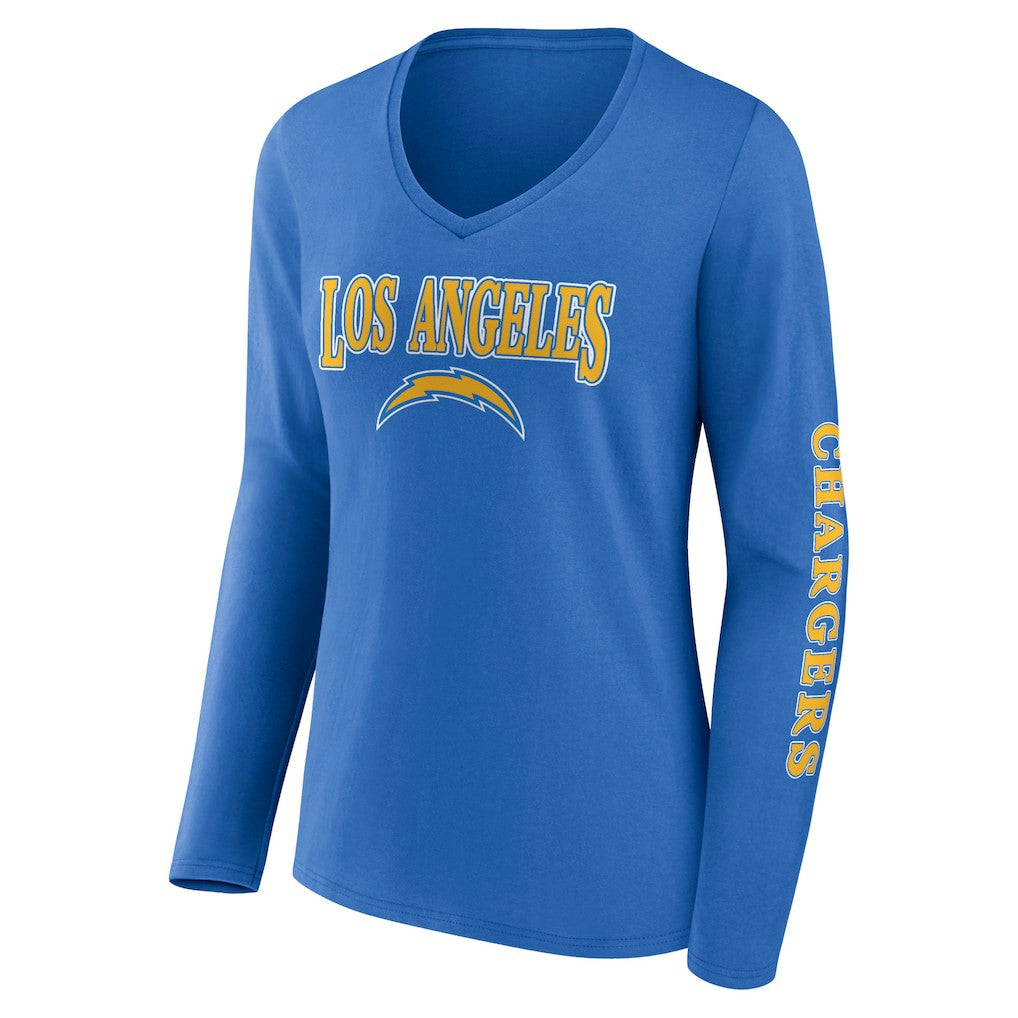 Los Angeles Chargers Women's Wordmark Long Sleeve V-Neck T-Shirt - Powder Blue discount