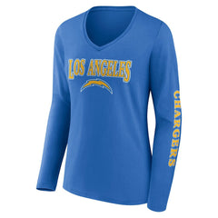Los Angeles Chargers Women's Wordmark Long Sleeve V-Neck T-Shirt - Powder Blue discount
