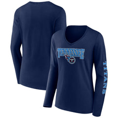Tennessee Titans Women's Wordmark Long Sleeve V-Neck T-Shirt - Navy cheap