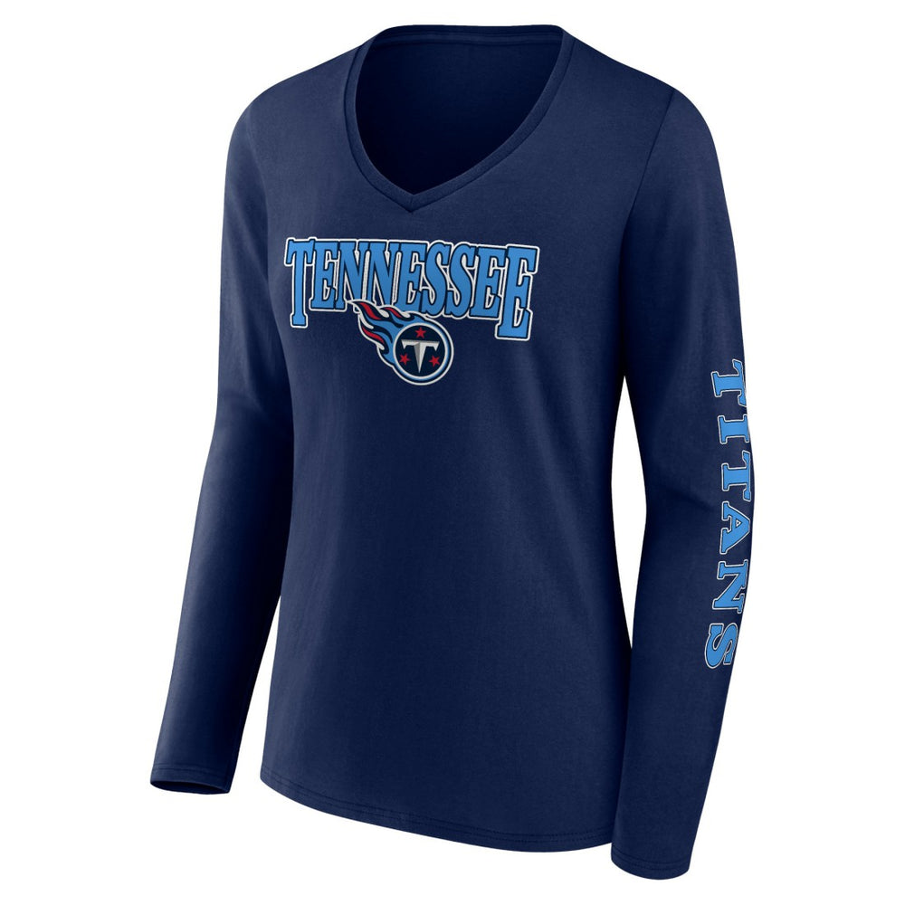 Tennessee Titans Women's Wordmark Long Sleeve V-Neck T-Shirt - Navy cheap