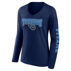 Tennessee Titans Women's Wordmark Long Sleeve V-Neck T-Shirt - Navy cheap