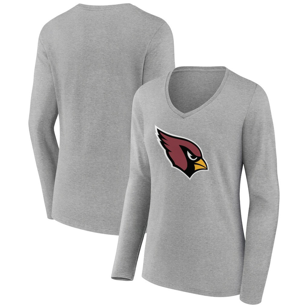 Arizona Cardinals Women's Primary Team Logo Long Sleeve V-Neck T-Shirt - Heather Gray discount