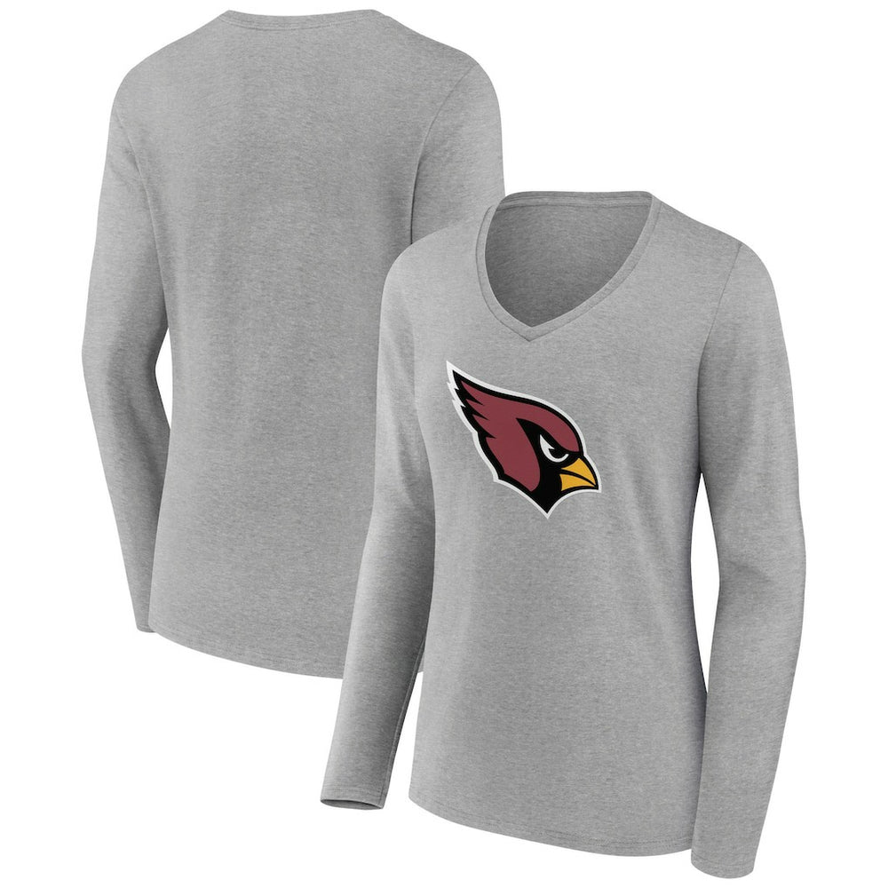 Arizona Cardinals Women's Primary Team Logo Long Sleeve V-Neck T-Shirt - Heather Gray discount