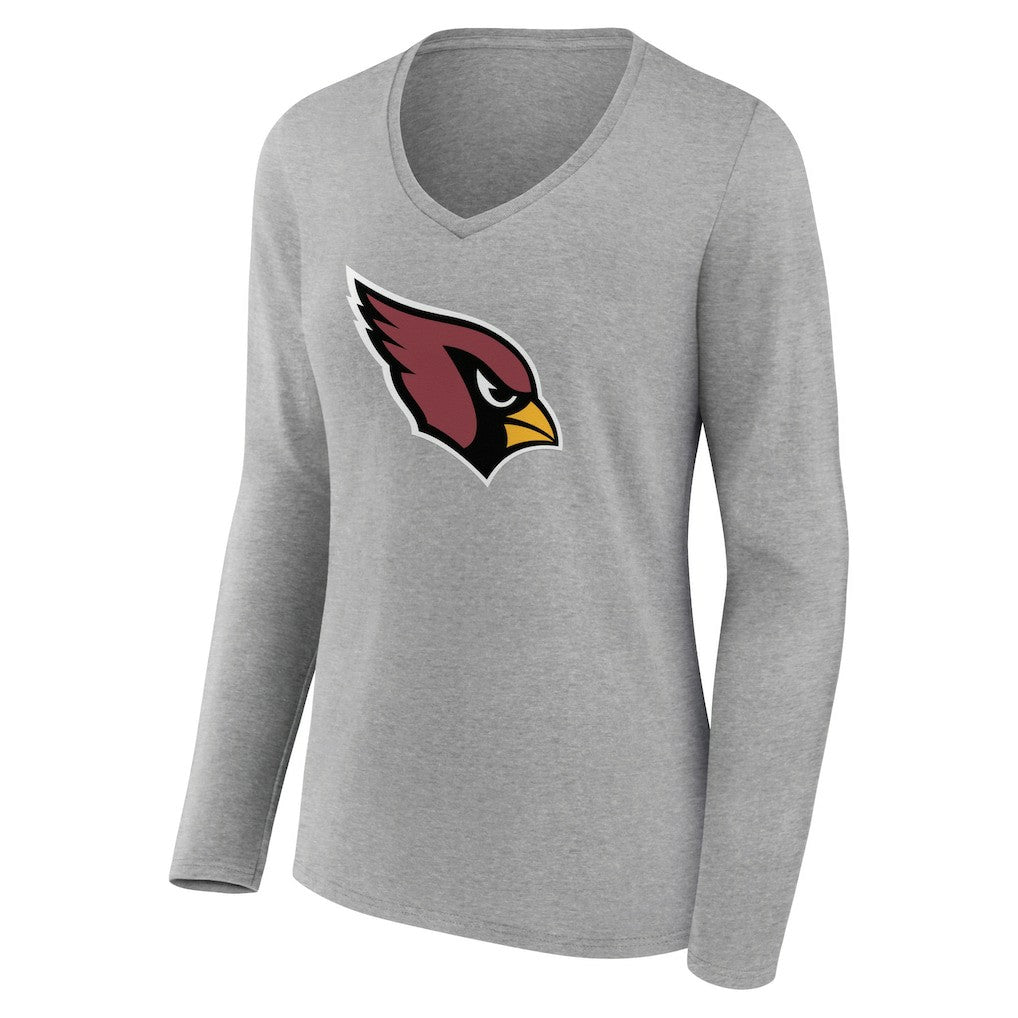 Arizona Cardinals Women's Primary Team Logo Long Sleeve V-Neck T-Shirt - Heather Gray discount