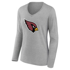 Arizona Cardinals Women's Primary Team Logo Long Sleeve V-Neck T-Shirt - Heather Gray discount