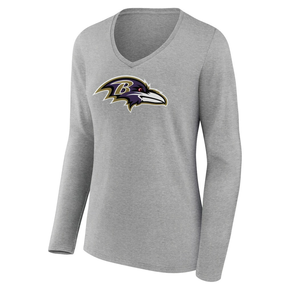 Baltimore Ravens Women's Primary Team Logo Long Sleeve V-Neck T-Shirt - Heather Gray sale
