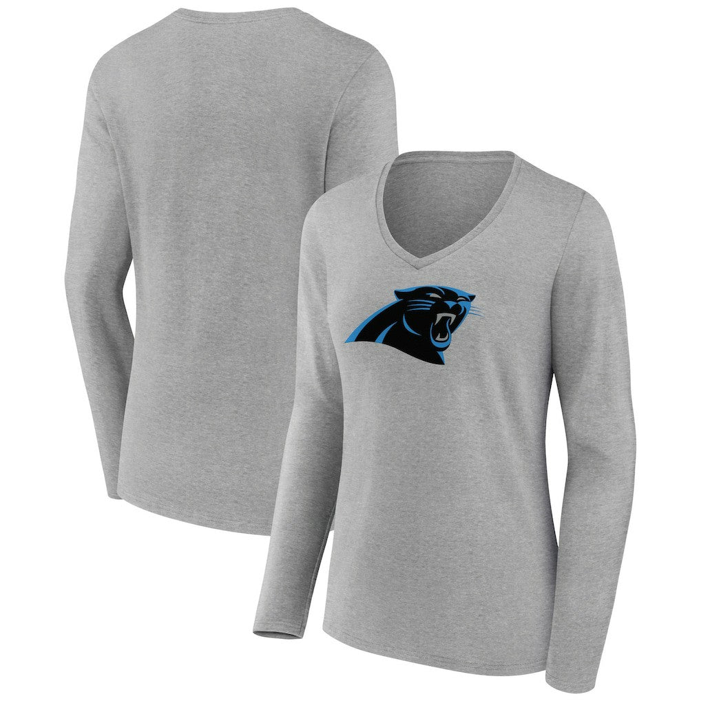 Carolina Panthers Women's Primary Team Logo Long Sleeve V-Neck T-Shirt - Heather Gray sale