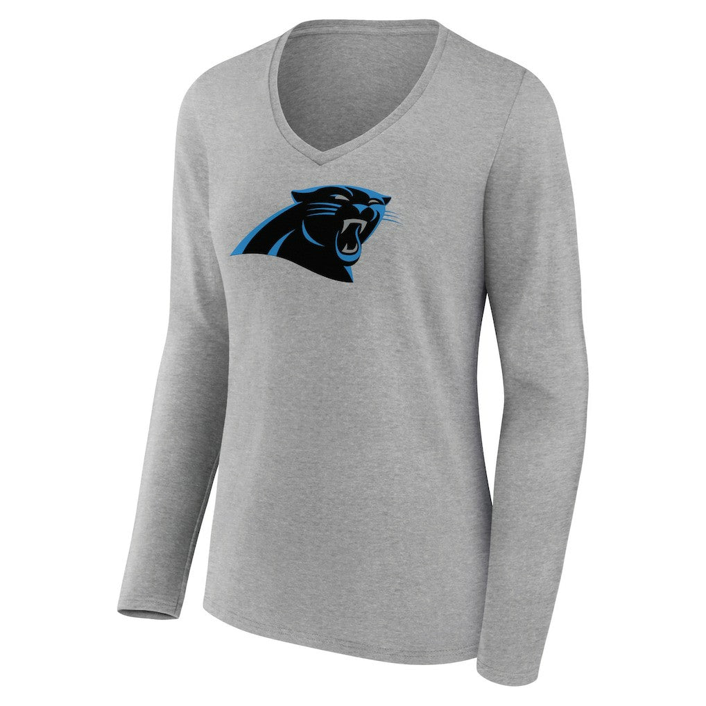 Carolina Panthers Women's Primary Team Logo Long Sleeve V-Neck T-Shirt - Heather Gray sale