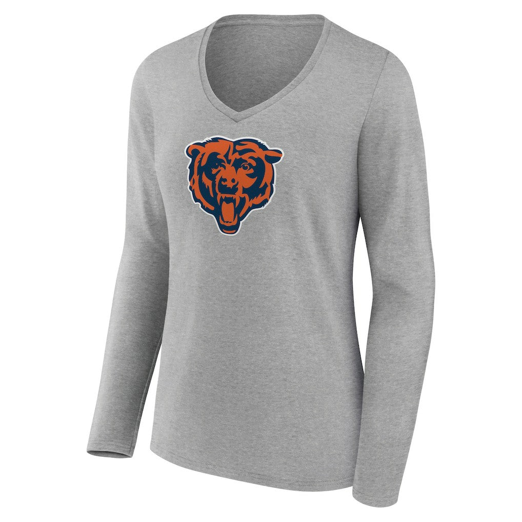 Chicago Bears Women's Primary Team Logo Long Sleeve V-Neck T-Shirt - Heather Gray sale