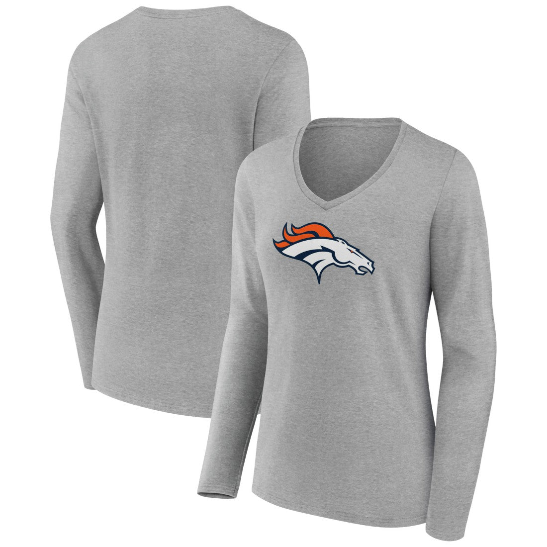Denver Broncos Women's Primary Team Logo Long Sleeve V-Neck T-Shirt - Heather Gray for sale