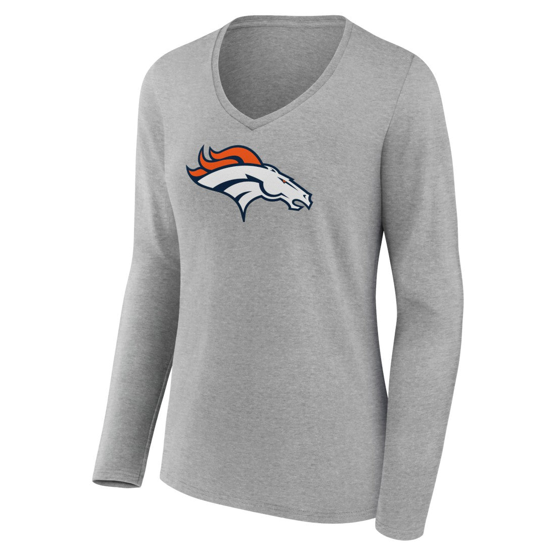 Denver Broncos Women's Primary Team Logo Long Sleeve V-Neck T-Shirt - Heather Gray for sale