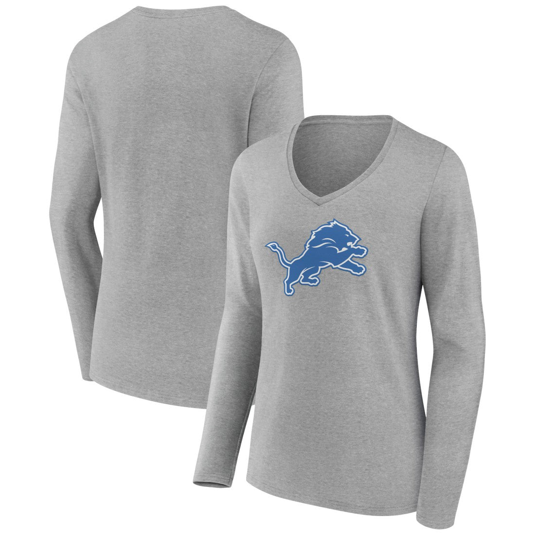Detroit Lions Women's Primary Team Logo Long Sleeve V-Neck T-Shirt - Heather Gray sale